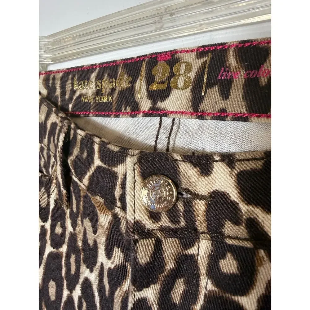 Kate Spade Broome Street Leopard Print Slim Fit Jeans 28 Pinup Rocker Chic EUC